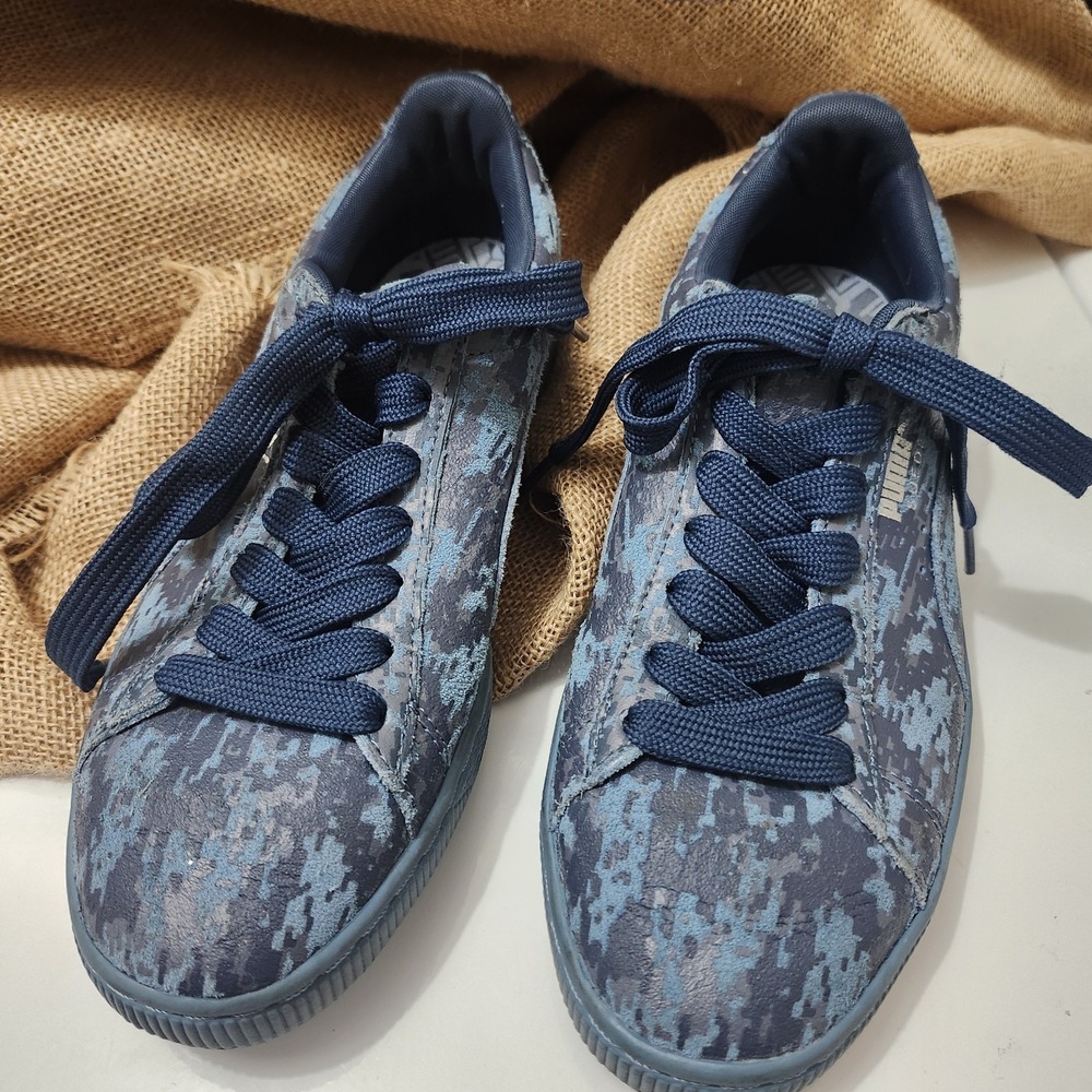 Puma Suede Men's Sneakers Size 8 Blue Digital Camo Low Top Casual Shoes